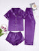3 Piece Button Front Solid Colored Pajama Set - Secret Slim Wear