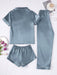 3 Piece Button Front Solid Colored Pajama Set - Secret Slim Wear