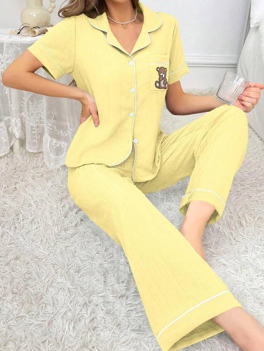 Embroidery Teddy Bear Pajama Set – Fun And Comfortable Loungewear