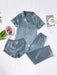 3 Piece Button Front Solid Colored Pajama Set - Secret Slim Wear