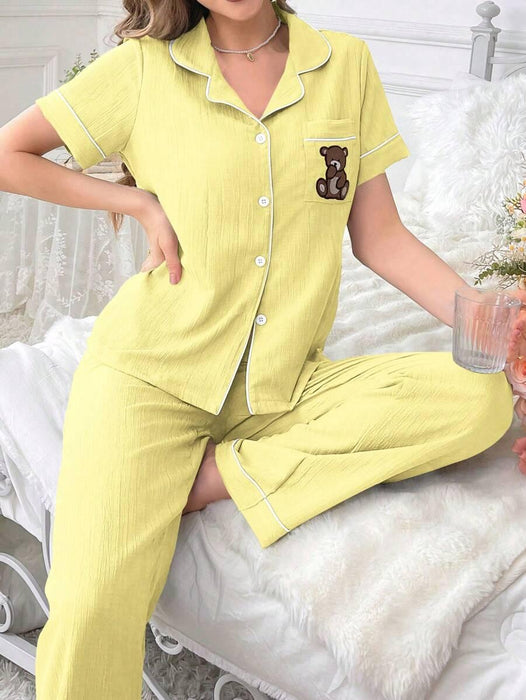Embroidery Teddy Bear Pajama Set – Fun And Comfortable Loungewear