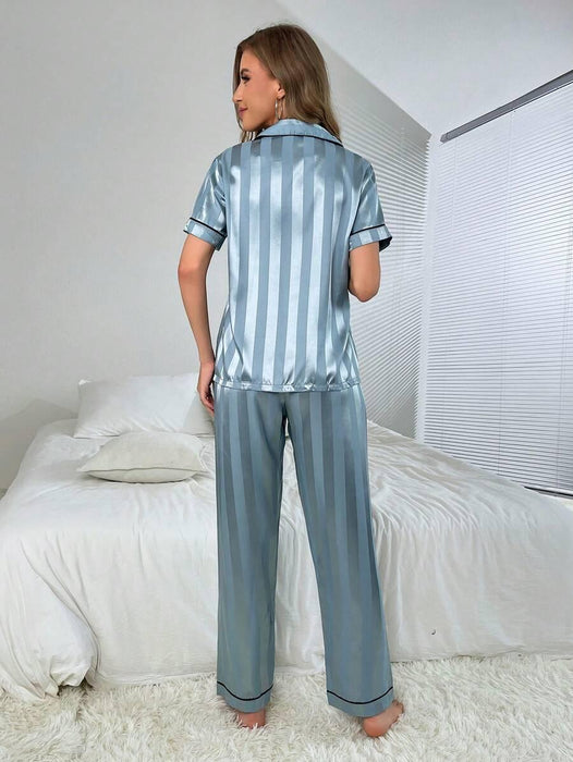 Stripe Jacquard Pajama Set – Elegant And Comfortable Loungewear