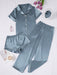 3 Piece Button Front Solid Colored Pajama Set - Secret Slim Wear