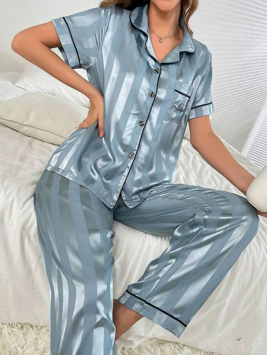 Stripe Jacquard Pajama Set – Elegant And Comfortable Loungewear