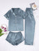 3 Piece Button Front Solid Colored Pajama Set - Secret Slim Wear