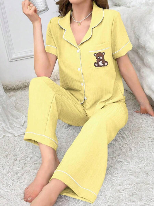 Embroidery Teddy Bear Pajama Set – Fun And Comfortable Loungewear