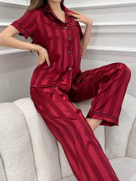 Stripe Jacquard Pajama Set – Elegant And Comfortable Loungewear
