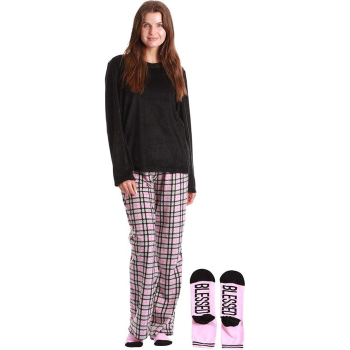 Plaid Pattern Pajama Set – Cozy Cotton Lounge Set with Matching Socks