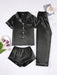 3 Piece Button Front Solid Colored Pajama Set - Secret Slim Wear