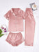 3 Piece Button Front Solid Colored Pajama Set - Secret Slim Wear