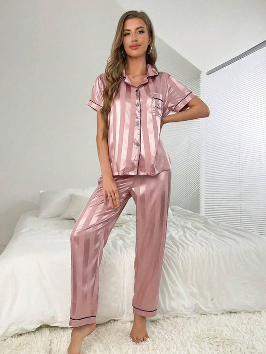 Stripe Jacquard Pajama Set – Elegant And Comfortable Loungewear