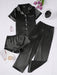 3 Piece Button Front Solid Colored Pajama Set - Secret Slim Wear