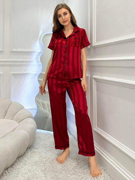 Stripe Jacquard Pajama Set – Elegant And Comfortable Loungewear