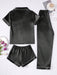 3 Piece Button Front Solid Colored Pajama Set - Secret Slim Wear