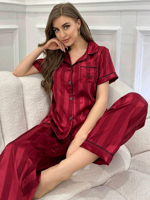 Stripe Jacquard Pajama Set – Elegant And Comfortable Loungewear