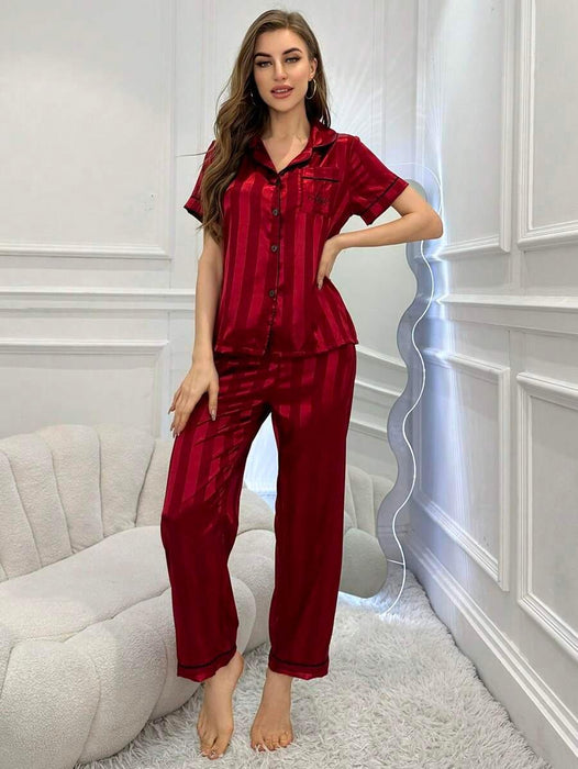 Stripe Jacquard Pajama Set – Elegant And Comfortable Loungewear