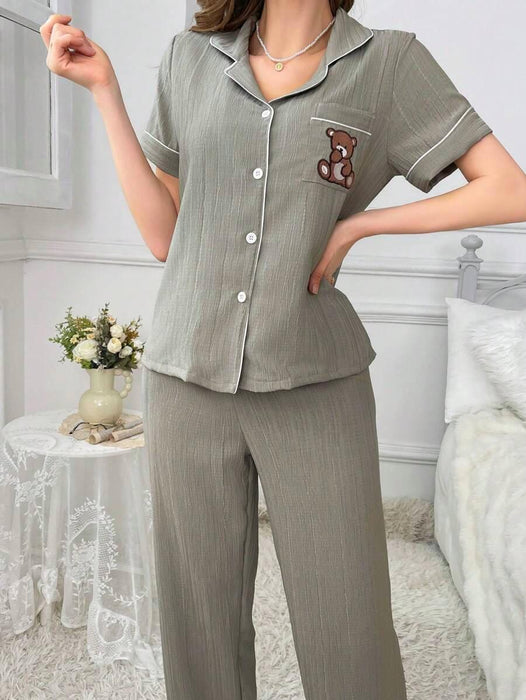 Embroidery Teddy Bear Pajama Set – Fun And Comfortable Loungewear