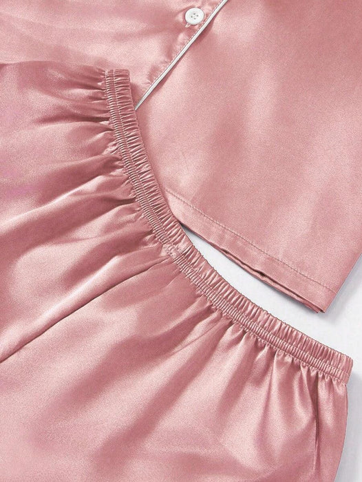 3 Piece Button Front Solid Colored Pajama Set - Secret Slim Wear