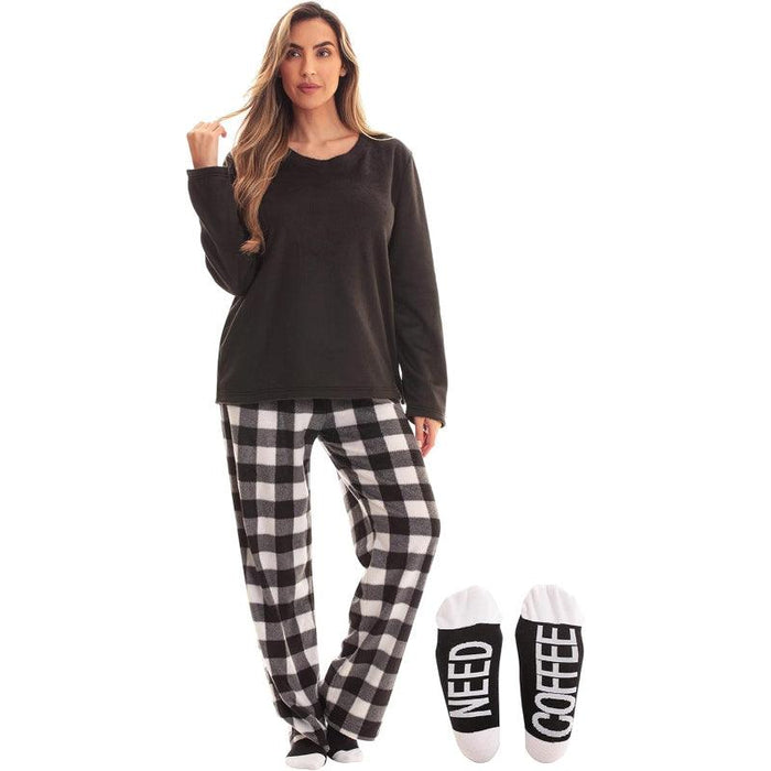 Plaid Pattern Pajama Set – Cozy Cotton Lounge Set with Matching Socks
