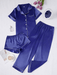 3 Piece Button Front Solid Colored Pajama Set - Secret Slim Wear