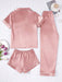 3 Piece Button Front Solid Colored Pajama Set - Secret Slim Wear