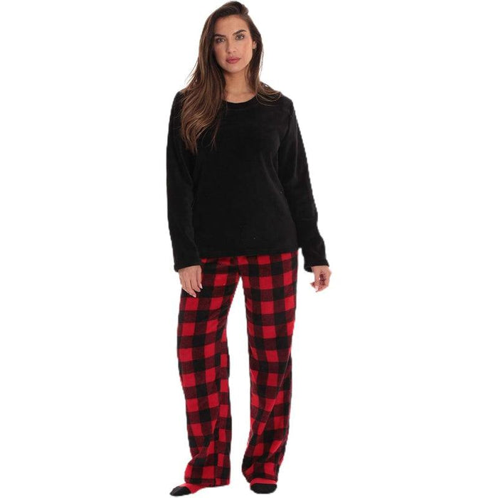 Plaid Pattern Pajama Set – Cozy Cotton Lounge Set with Matching Socks