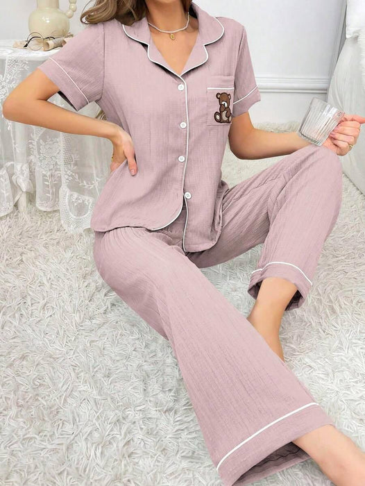 Embroidery Teddy Bear Pajama Set – Fun And Comfortable Loungewear