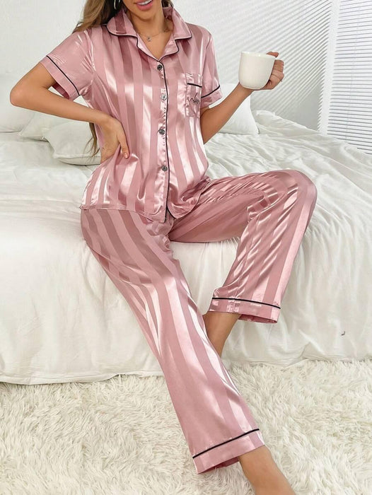 Stripe Jacquard Pajama Set – Elegant And Comfortable Loungewear