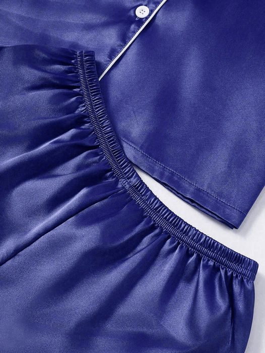 3 Piece Button Front Solid Colored Pajama Set - Secret Slim Wear