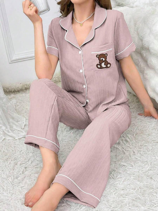 Embroidery Teddy Bear Pajama Set – Fun And Comfortable Loungewear