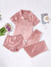 3 Piece Button Front Solid Colored Pajama Set - Secret Slim Wear