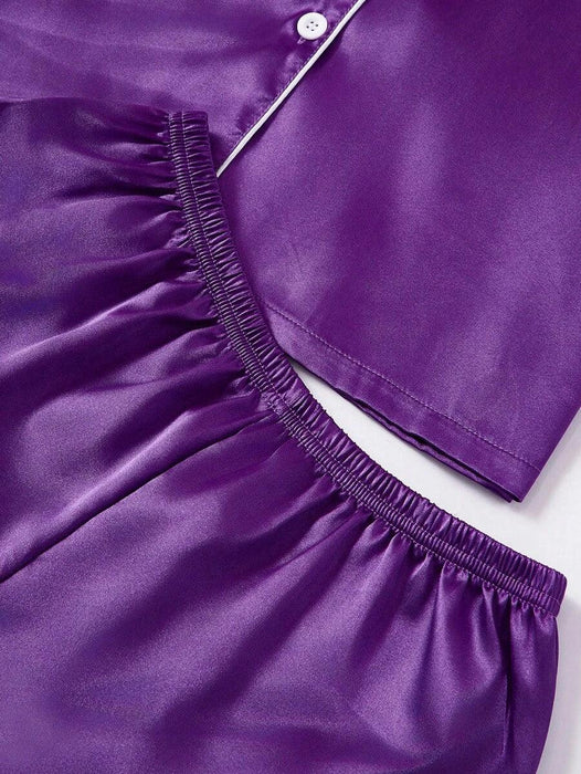 3 Piece Button Front Solid Colored Pajama Set - Secret Slim Wear