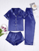3 Piece Button Front Solid Colored Pajama Set - Secret Slim Wear