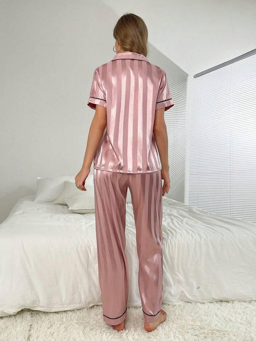 Stripe Jacquard Pajama Set – Elegant And Comfortable Loungewear