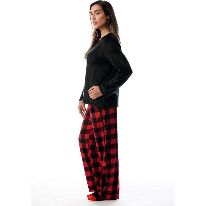 Plaid Pattern Pajama Set – Cozy Cotton Lounge Set with Matching Socks