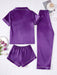 3 Piece Button Front Solid Colored Pajama Set - Secret Slim Wear