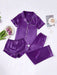 3 Piece Button Front Solid Colored Pajama Set - Secret Slim Wear