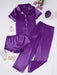 3 Piece Button Front Solid Colored Pajama Set - Secret Slim Wear