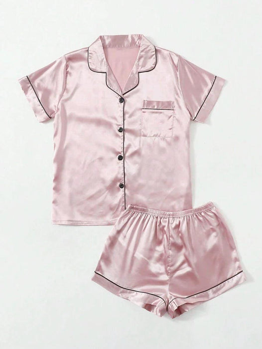 Contrast Binding Satin Pajamas – Comfortable Nightwear