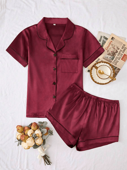 Contrast Binding Satin Pajamas – Comfortable Nightwear