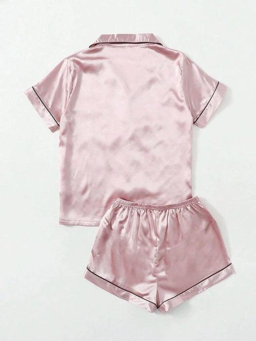 Contrast Binding Satin Pajamas – Comfortable Nightwear