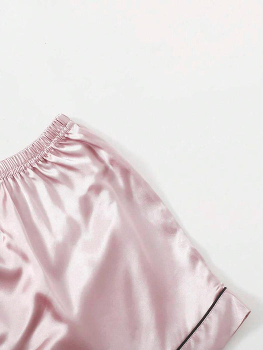 Contrast Binding Satin Pajamas – Comfortable Nightwear