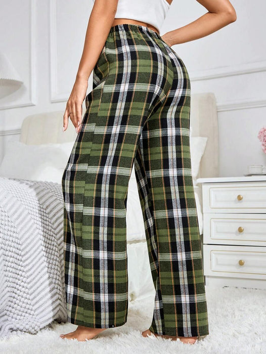 Plaid Print Pajama Pants – Cozy Loungewear with Bow Accent