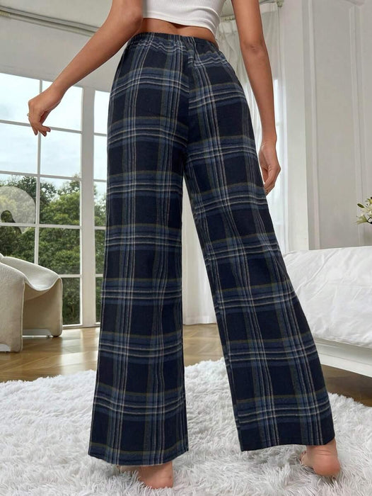 Plaid Print Pajama Pants – Cozy Loungewear with Bow Accent