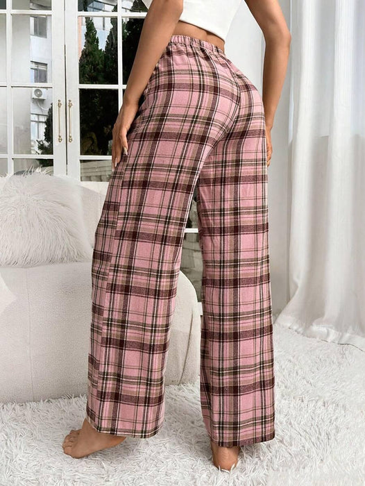 Plaid Print Pajama Pants – Cozy Loungewear with Bow Accent