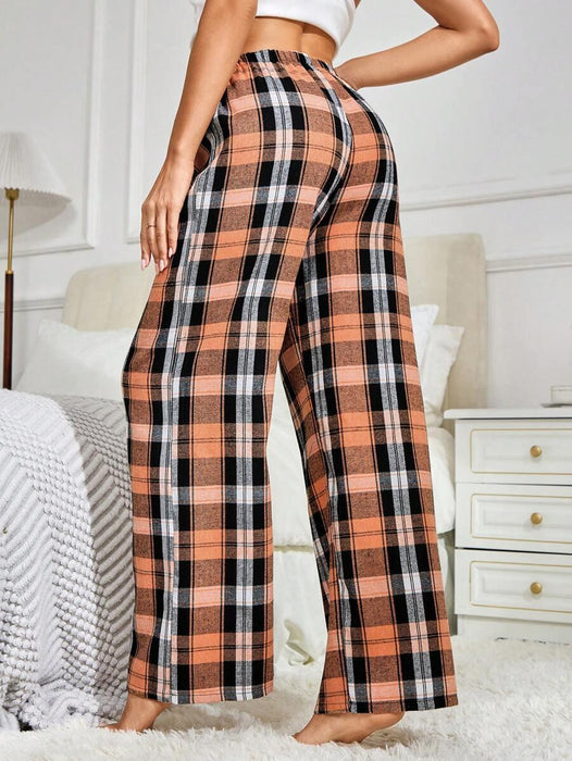 Plaid Print Pajama Pants – Cozy Loungewear with Bow Accent