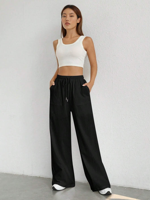 Plain Loose Drawstring Pants With Pocket