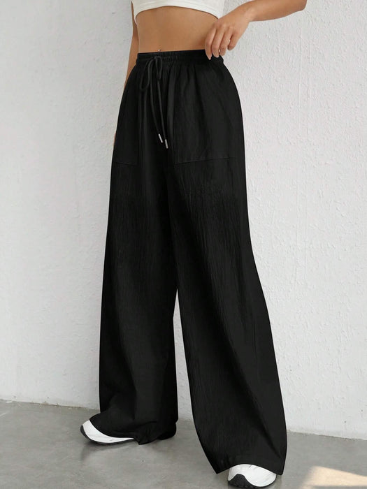 Plain Loose Drawstring Pants With Pocket