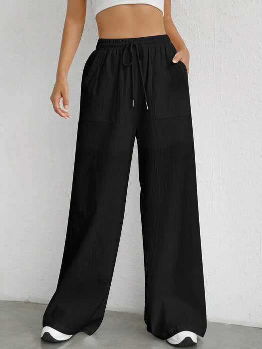 Plain Loose Drawstring Pants With Pocket