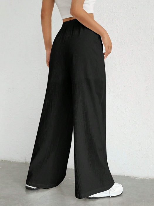 Plain Loose Drawstring Pants With Pocket